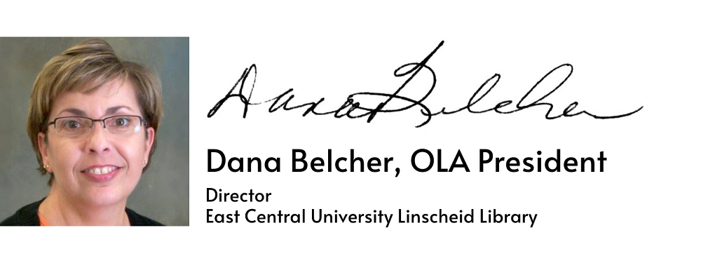 Graphic with a photo of President Belcher and her signature